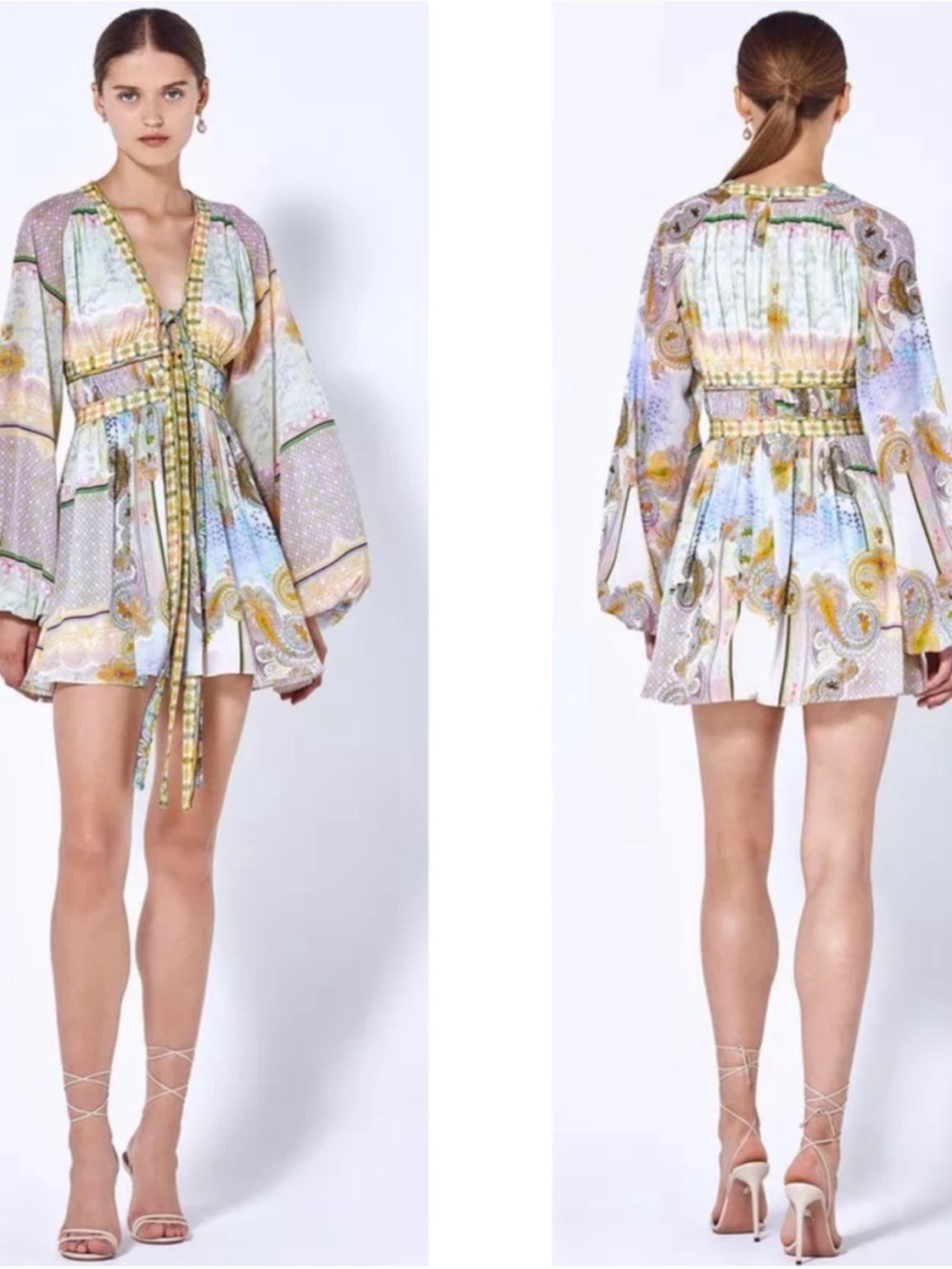 Like. We Alexis Boho Floral Tie-Waist Mini Dress in Pastel Multi